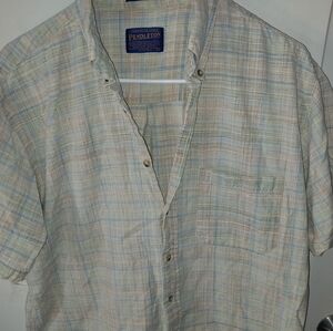 Pendleton Men's Plaid Shirt - Cream and Blue